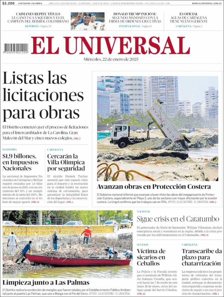 Portada de El Universal (Colombia)