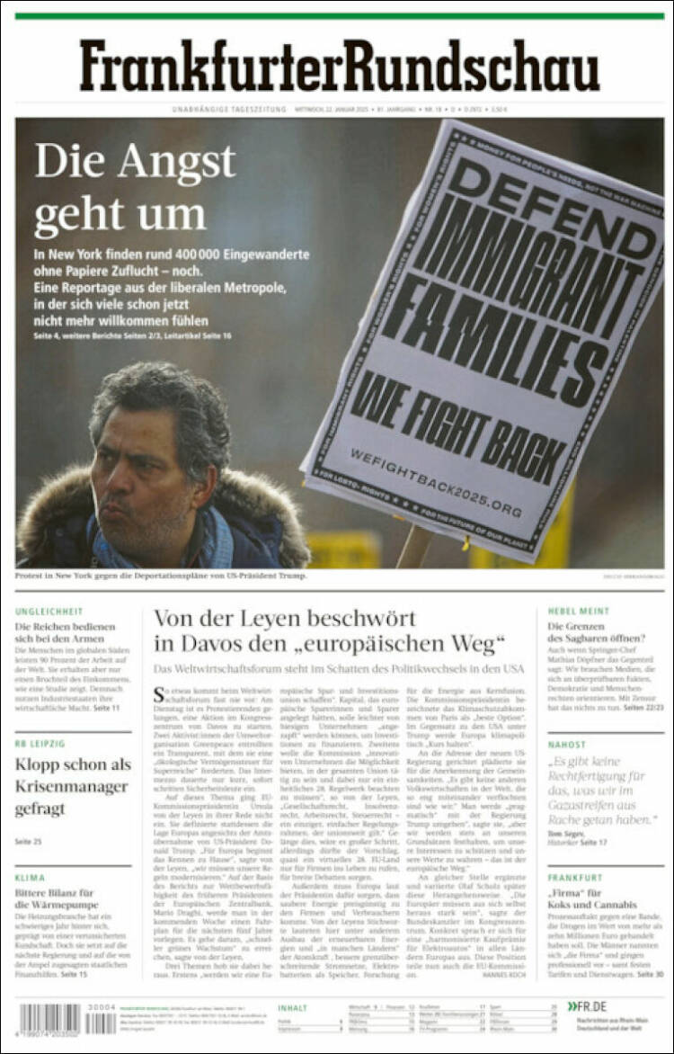 Portada de Frankfurter Rundschau (Alemania)