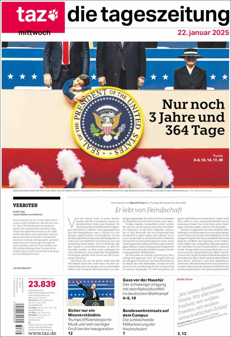 Portada de Die Tageszeitung (Alemania)