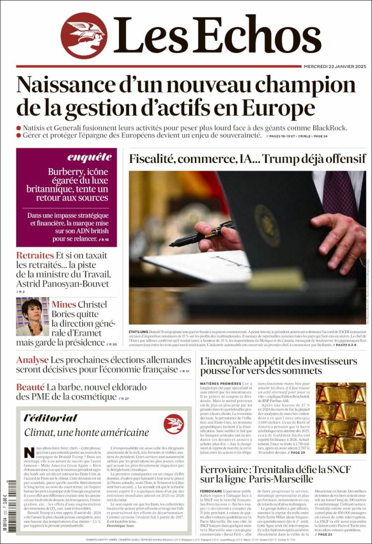 Portada de Les Echos (Francia)