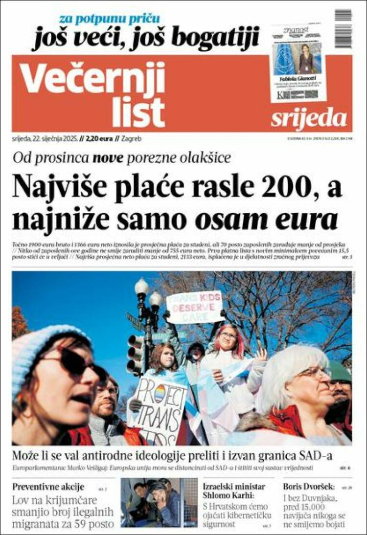 Portada de Večernji (Croacia)