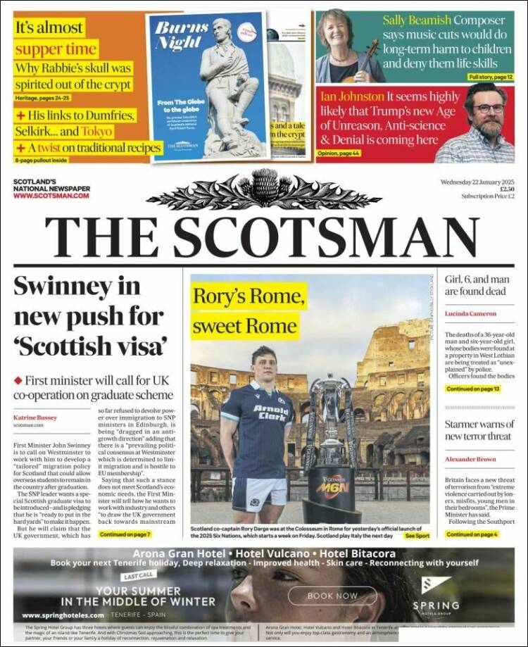 Portada de The Scotsman (Reino Unido)