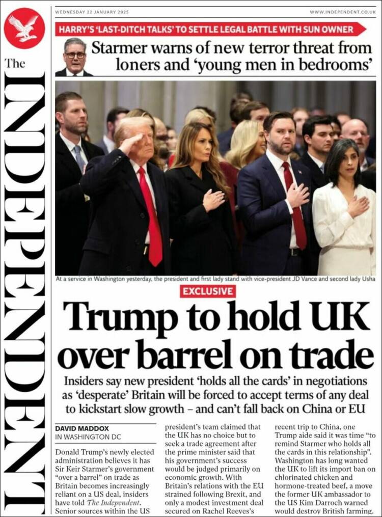 Portada de The Independent (Reino Unido)