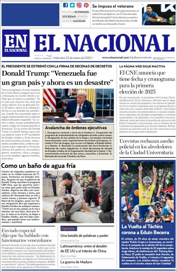 Portada de El Nacional (Venezuela)