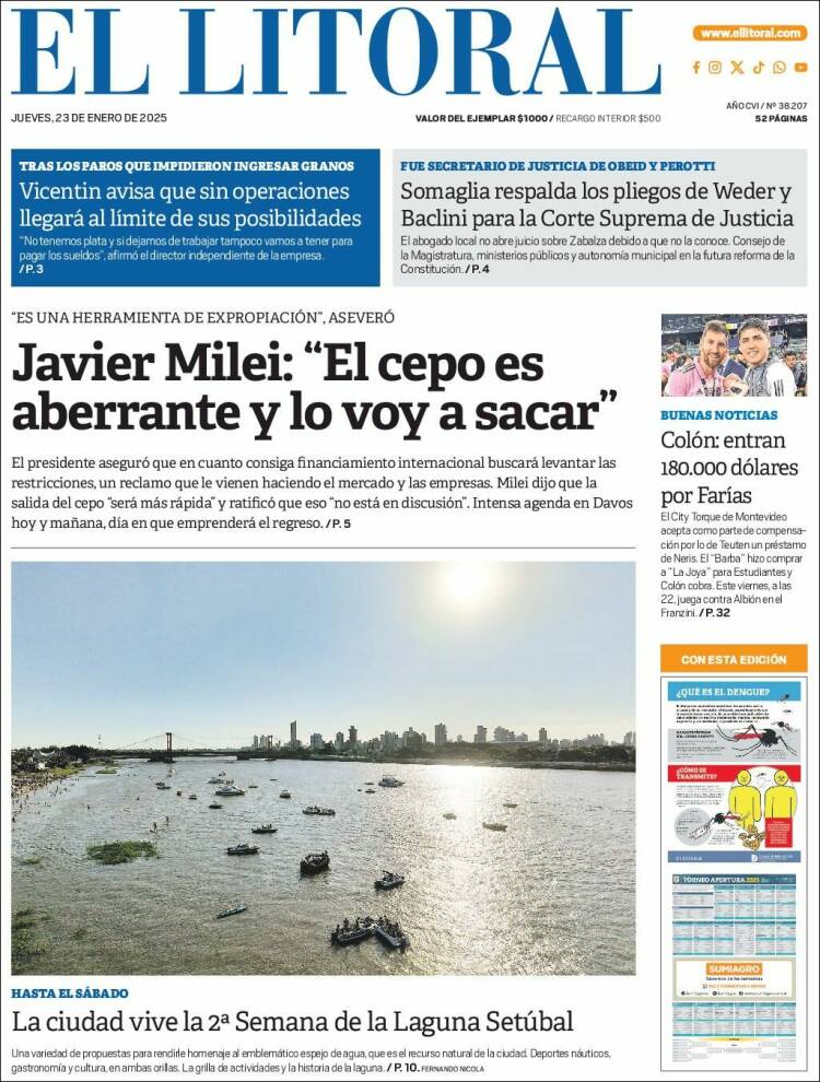 Portada de Diario El Litoral (Argentina)