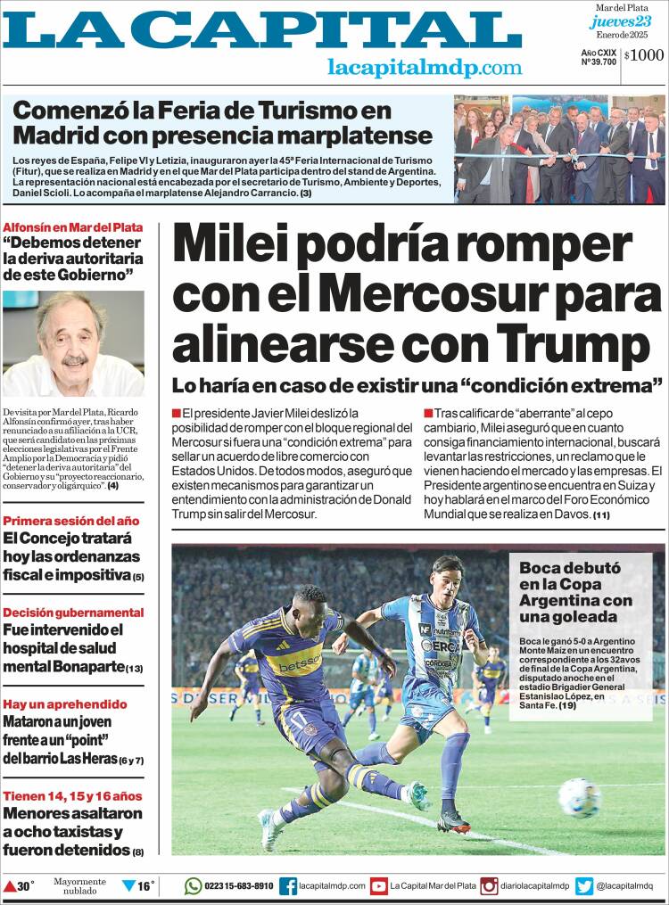 Portada de Diario La Capital - Mar del Plata (Argentina)