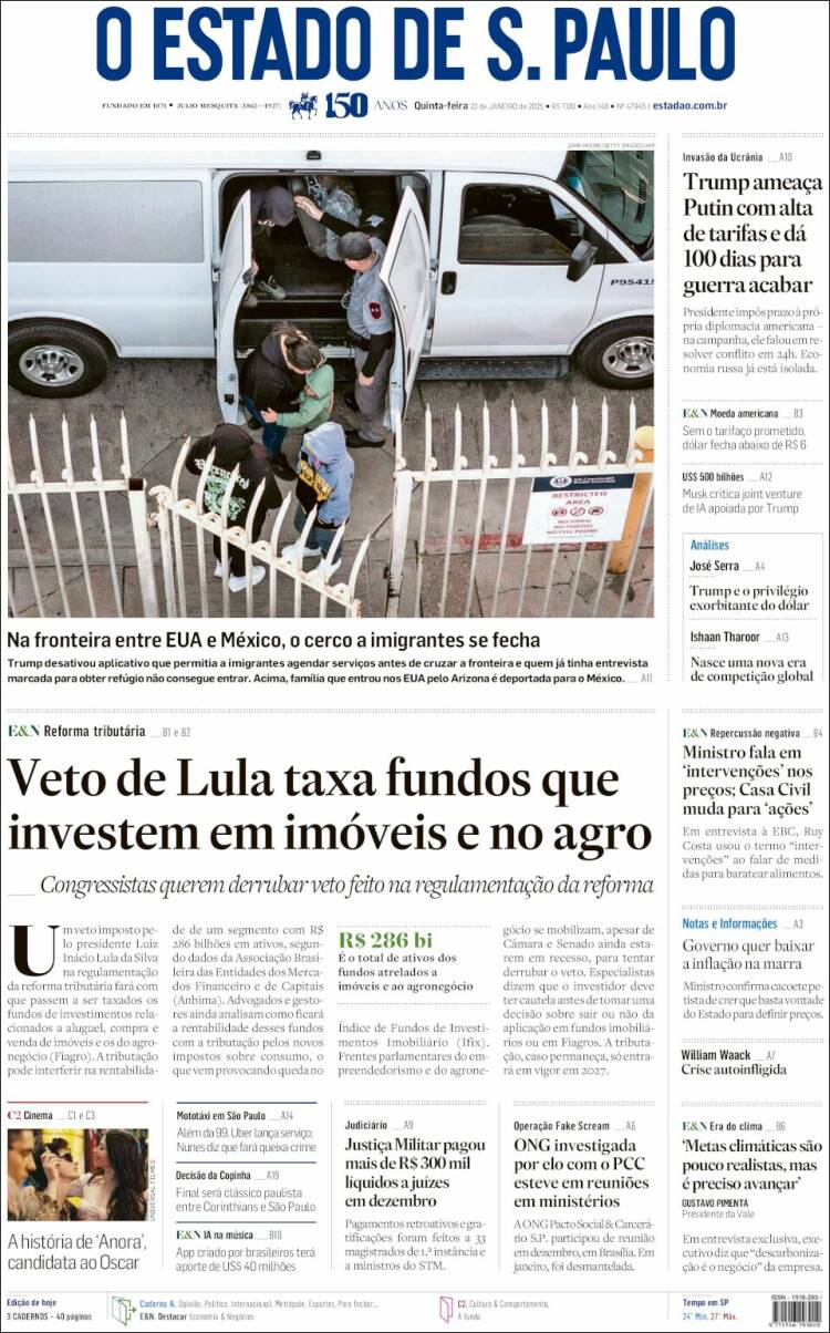 Portada de O Estado de São Paulo (Brasil)