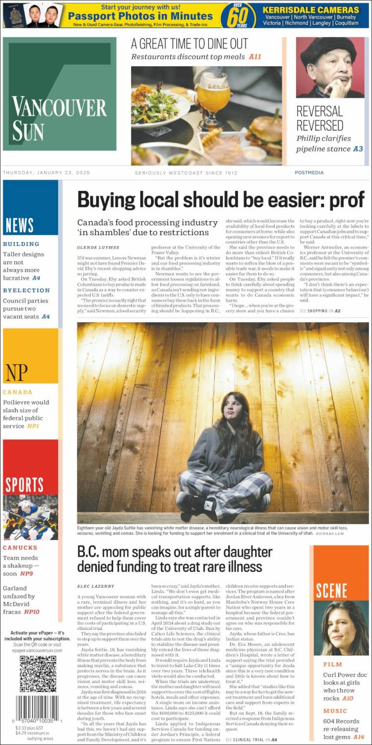 Portada de The Vancouver Sun (Canadá)