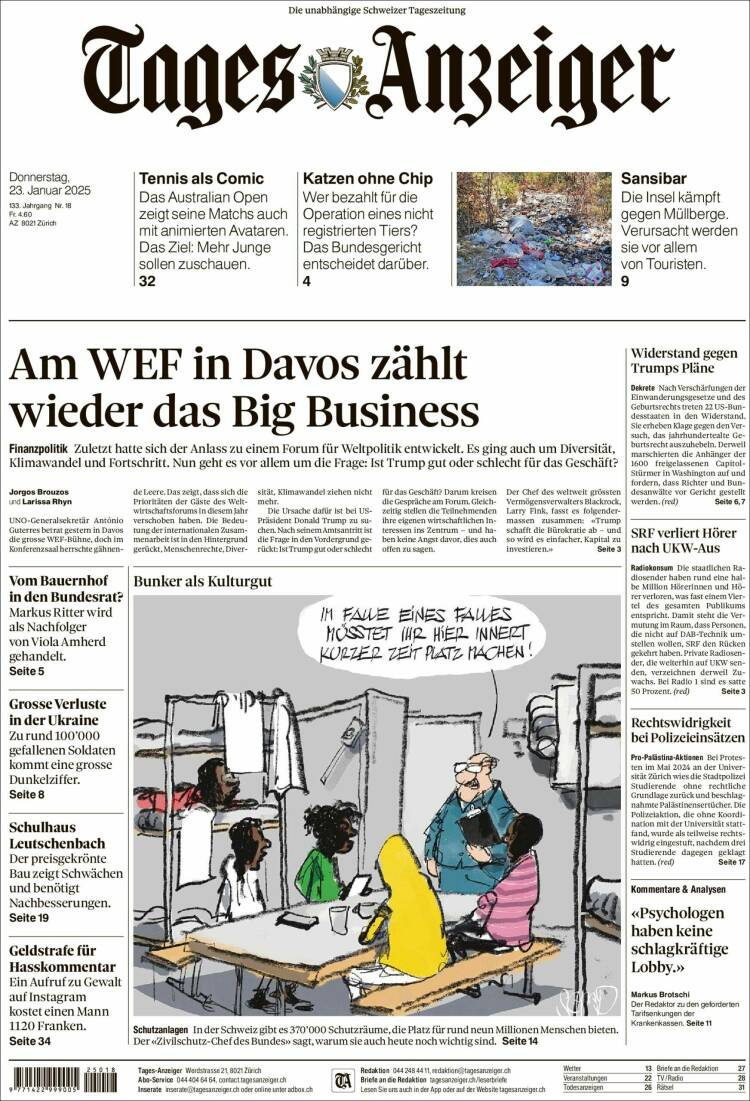 Portada de Tages-Anzeiger (Suiza)