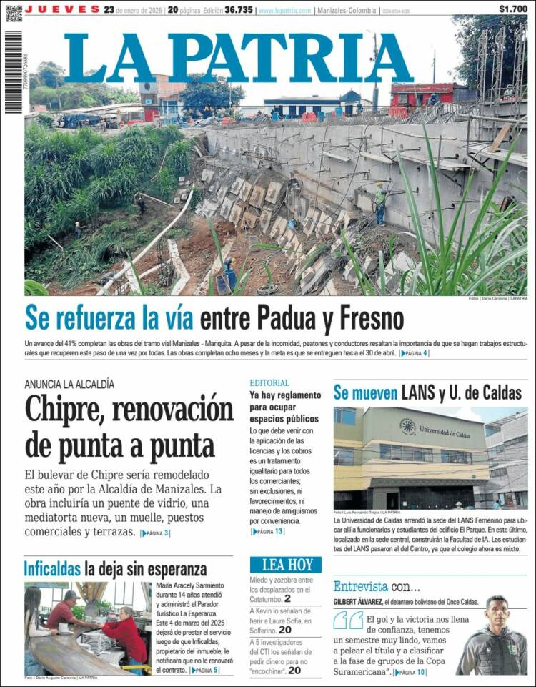 Portada de La Patria (Colombia)