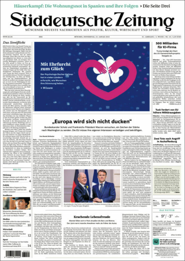 Portada de Sueddeutsche (Alemania)