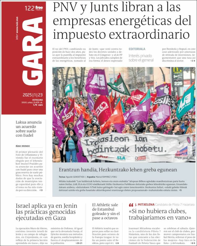 Portada de Gara (España)