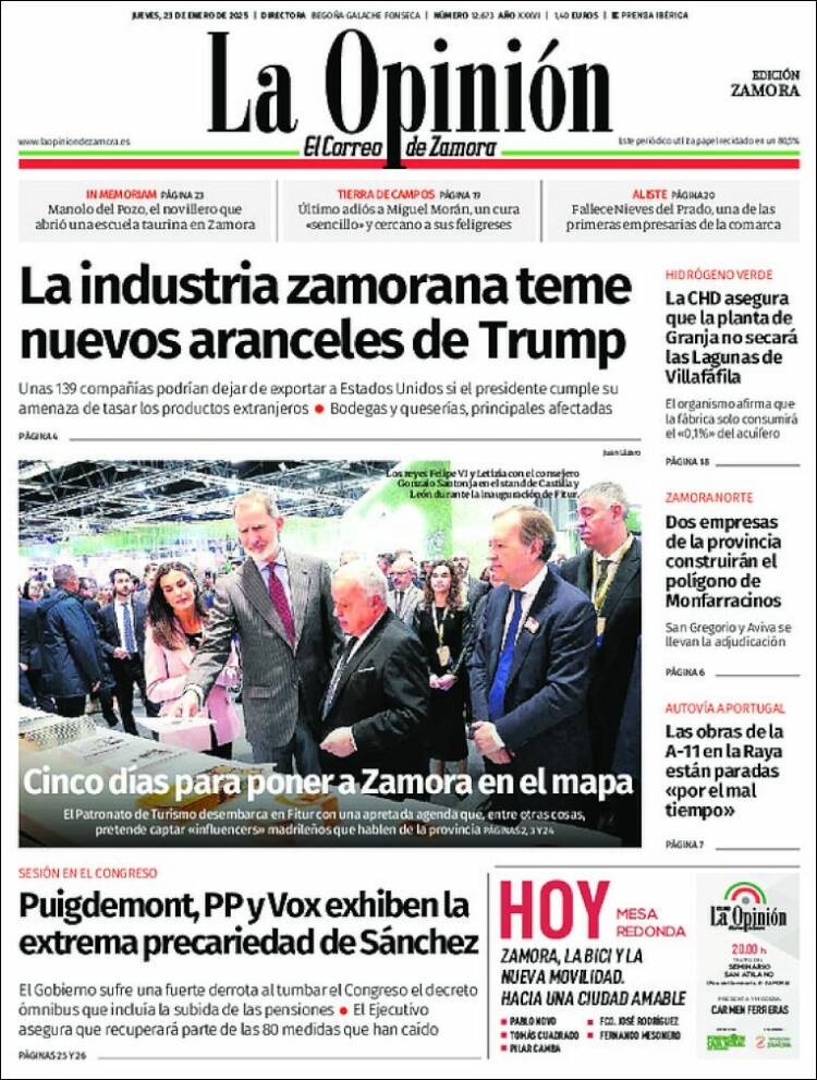 Portada de La Opinión - El Correo de Zamora (España)