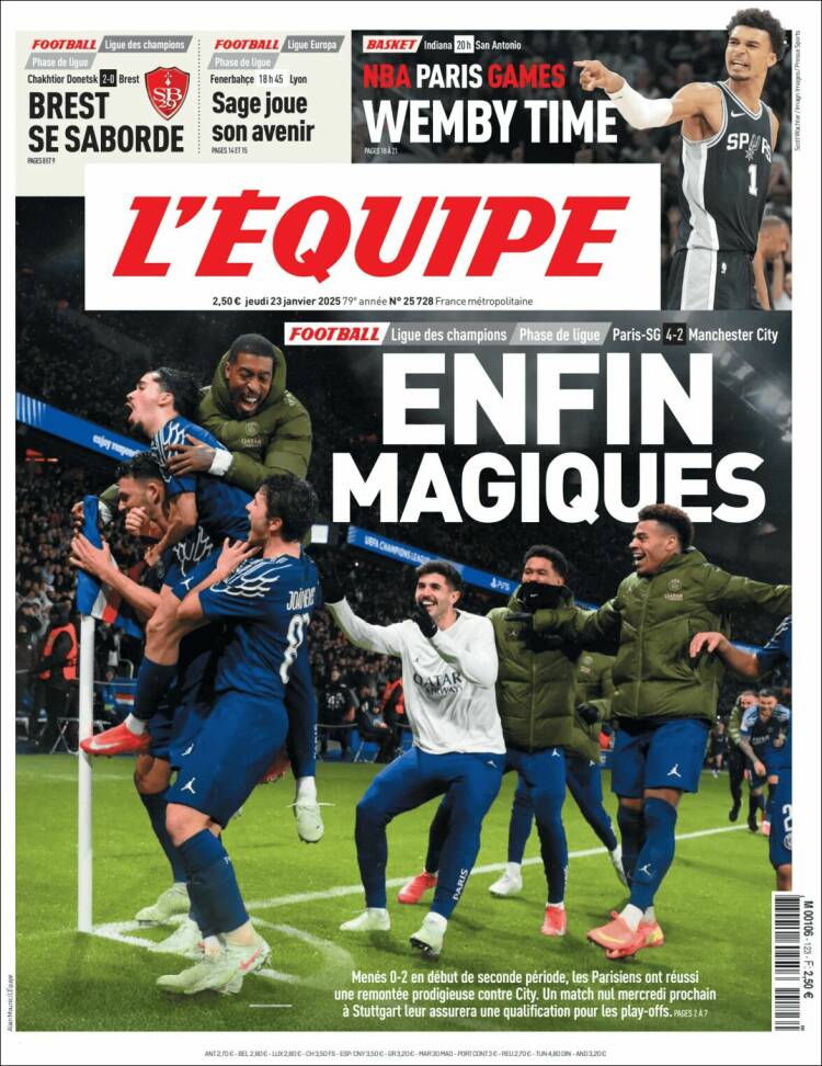 Portada de L'Equipe (Francia)