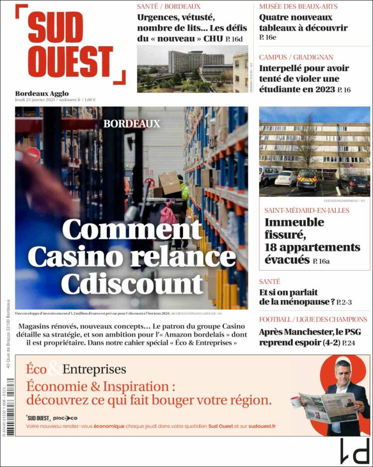 Portada de Sud Ouest (Francia)