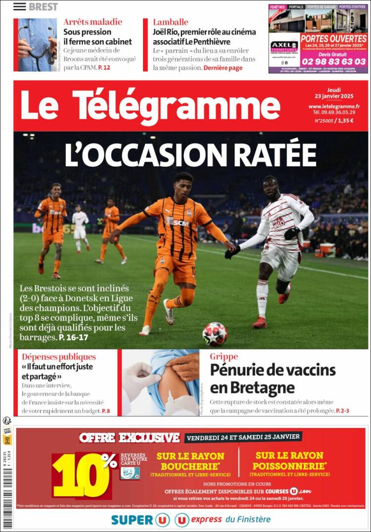 Portada de Télégramme (Francia)