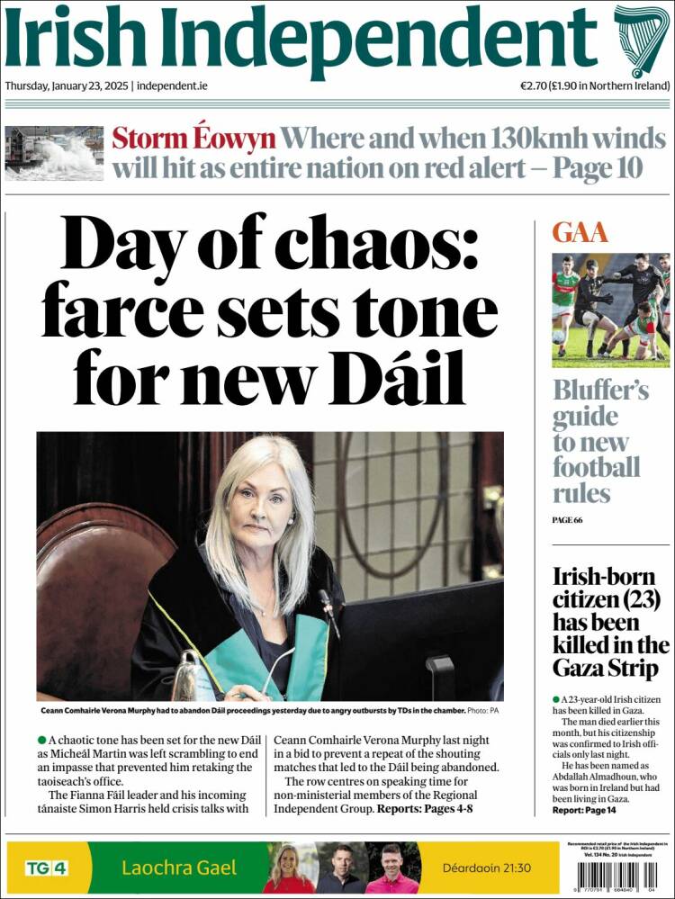 Portada de Irish Independent (Irlanda)