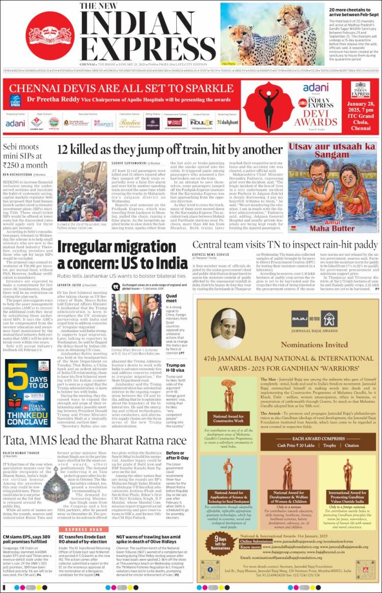 Portada de New Indian Express (India)