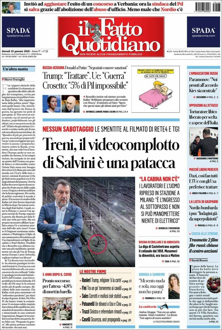 Portada de Il Fatto Quotidiano (Italia)