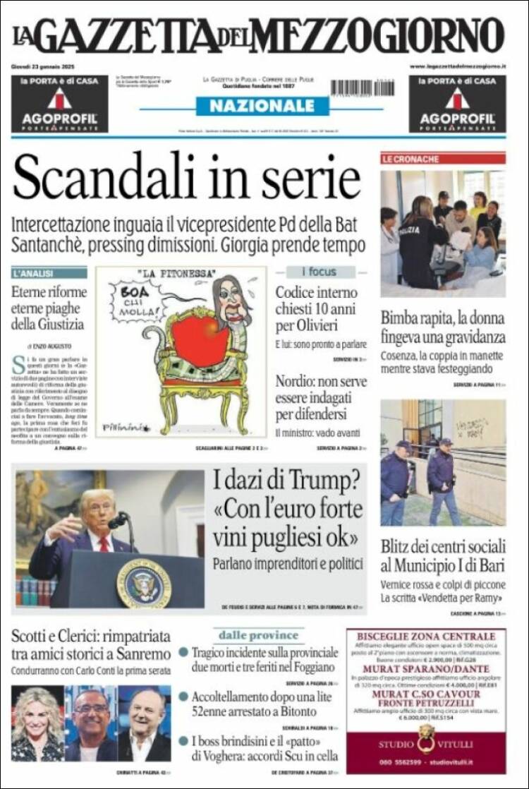 Portada de La Gazzetta del Mezzogiorno (Italia)