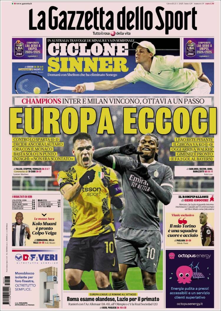 Portada de La Gazzetta dello Sport (Italia)
