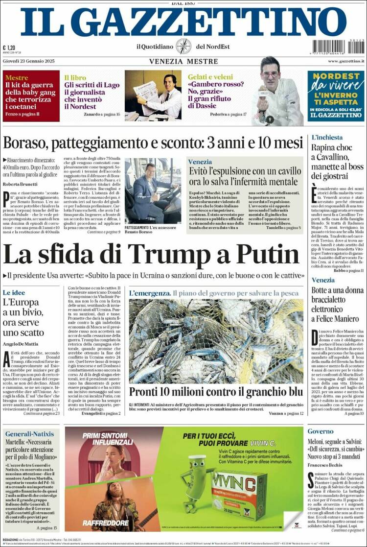 Portada de Il Gazzettino (Italia)
