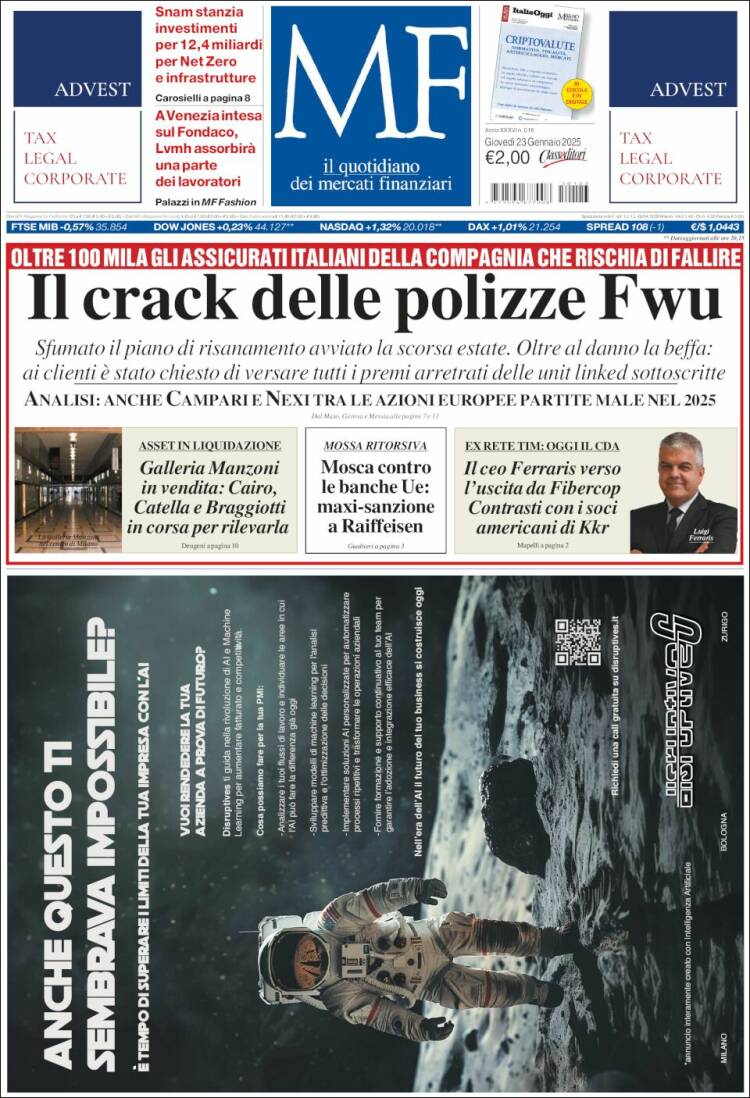 Portada de Milano Finanza (Italia)