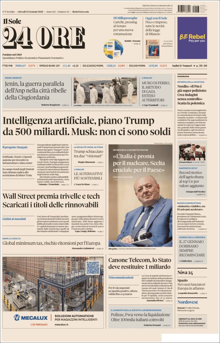Portada de Il Sole 24 ORE (Italia)
