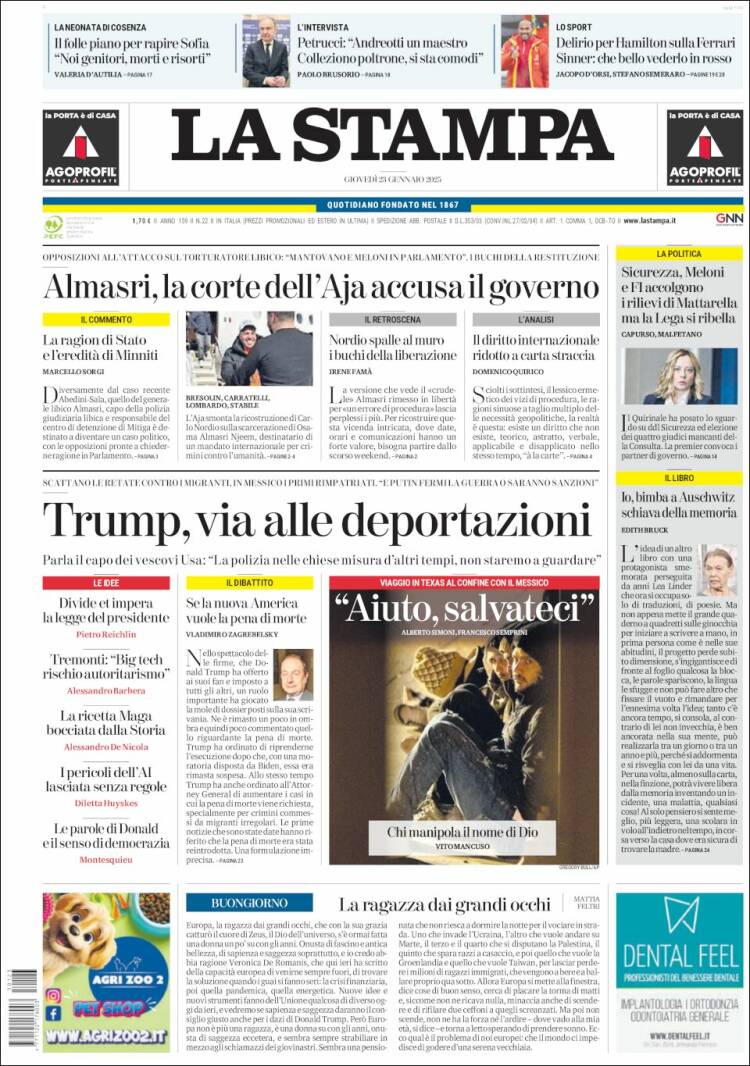 Portada de La Stampa (Italia)
