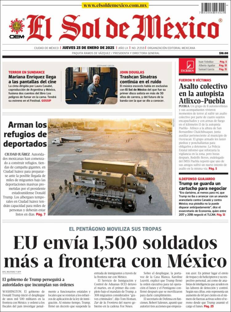Portada de El Sol de México (México)