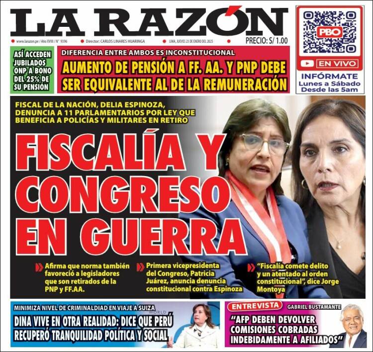 Portada de La Razón (Per&uacute;)