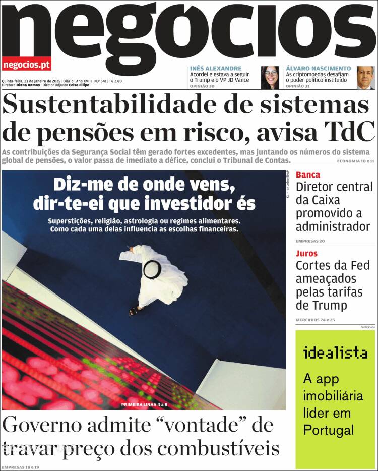 Portada de Jornal de Negócios (Portugal)