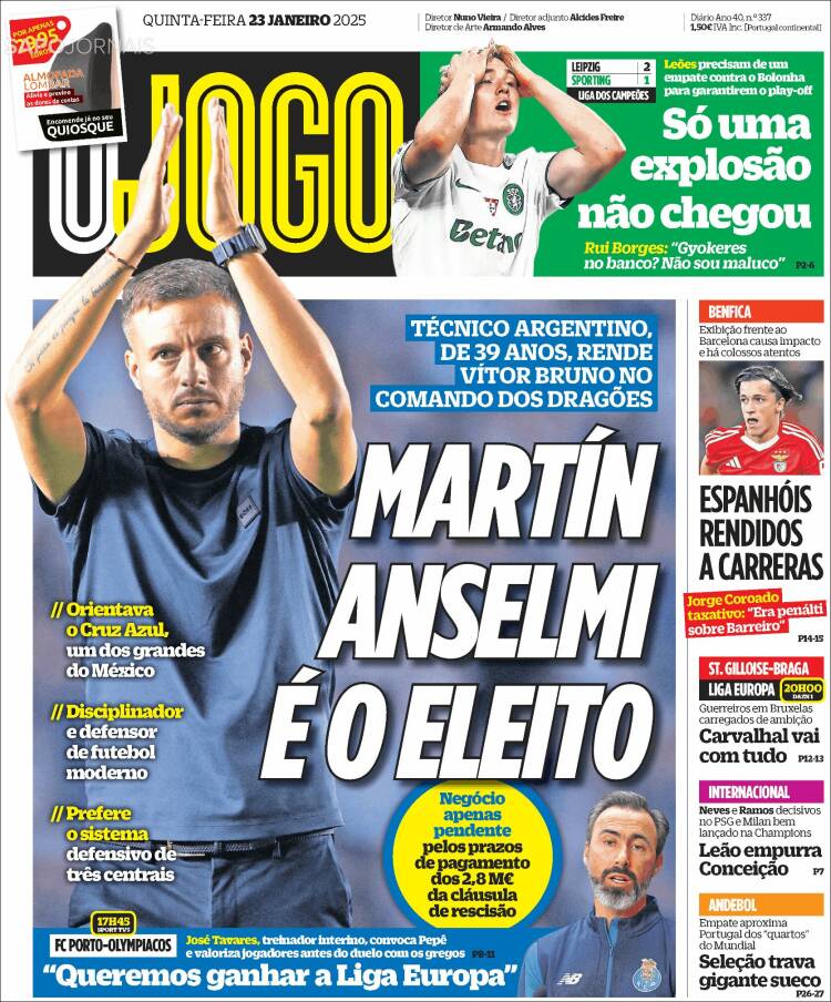 Portada de O Jogo (Portugal)