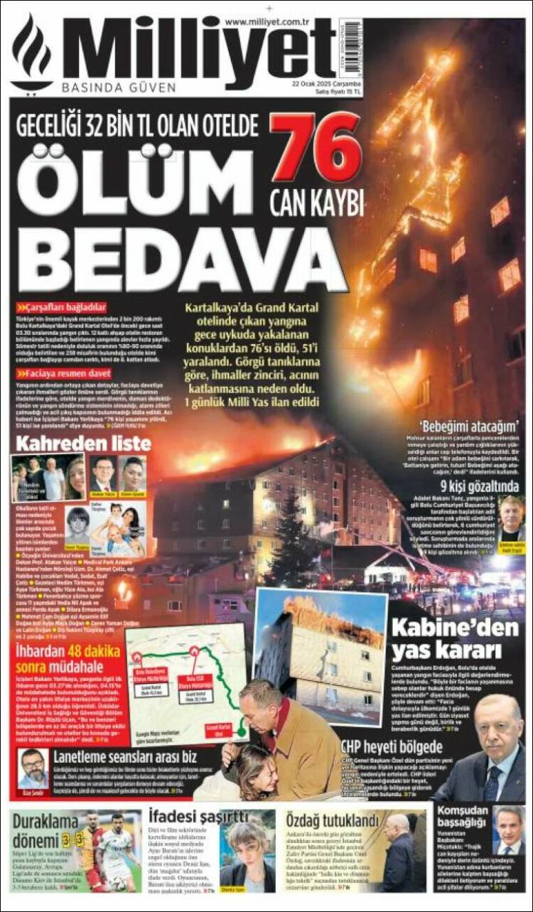 Portada de Milliyet (Turqu&iacute;a)