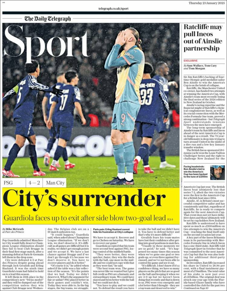 Portada de Telegraph Sport (Reino Unido)