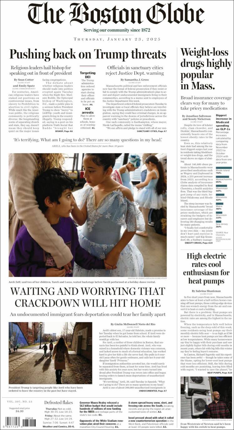 Portada de Boston Globe (USA)