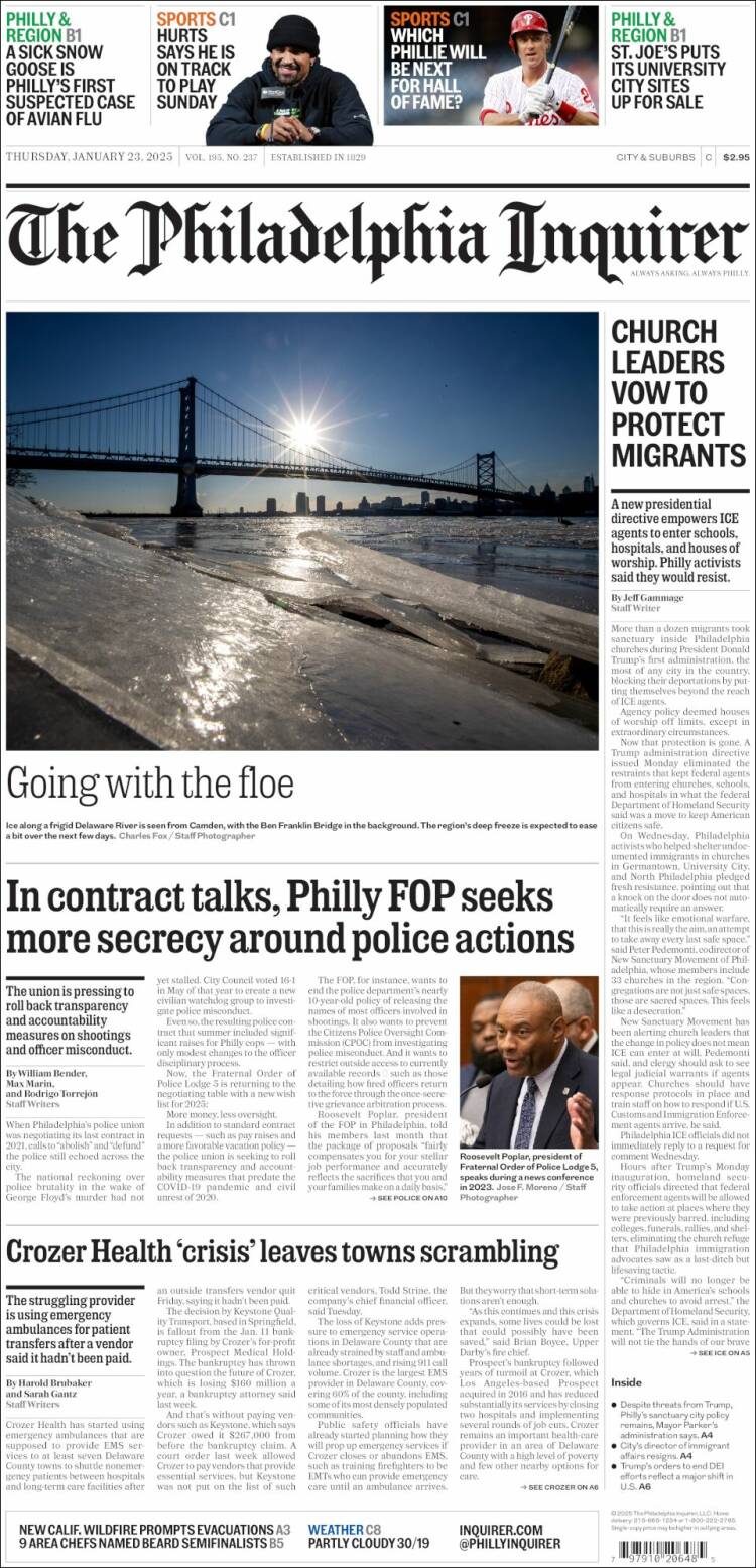 Portada de Philadelphia Inquirer (USA)