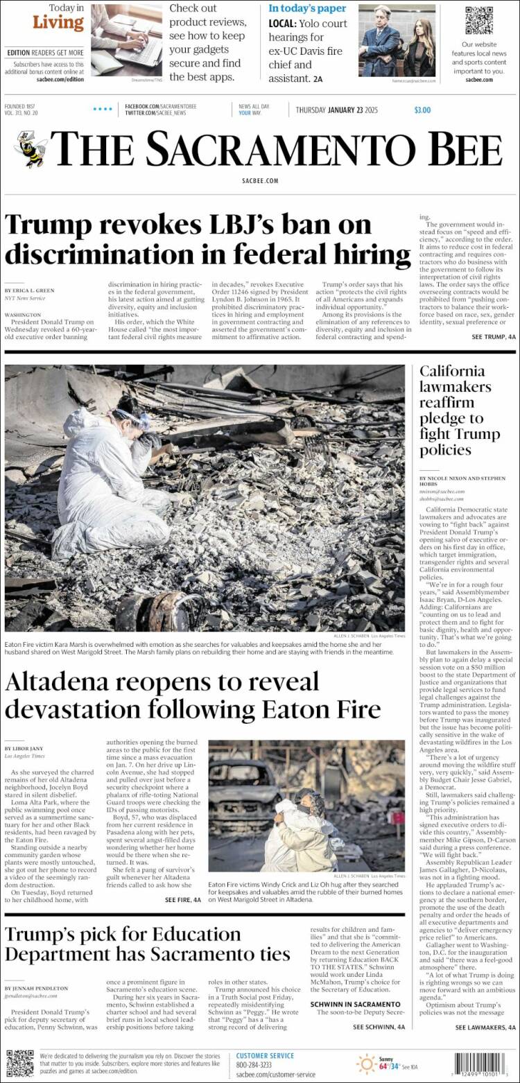 Portada de The Sacramento Bee (USA)