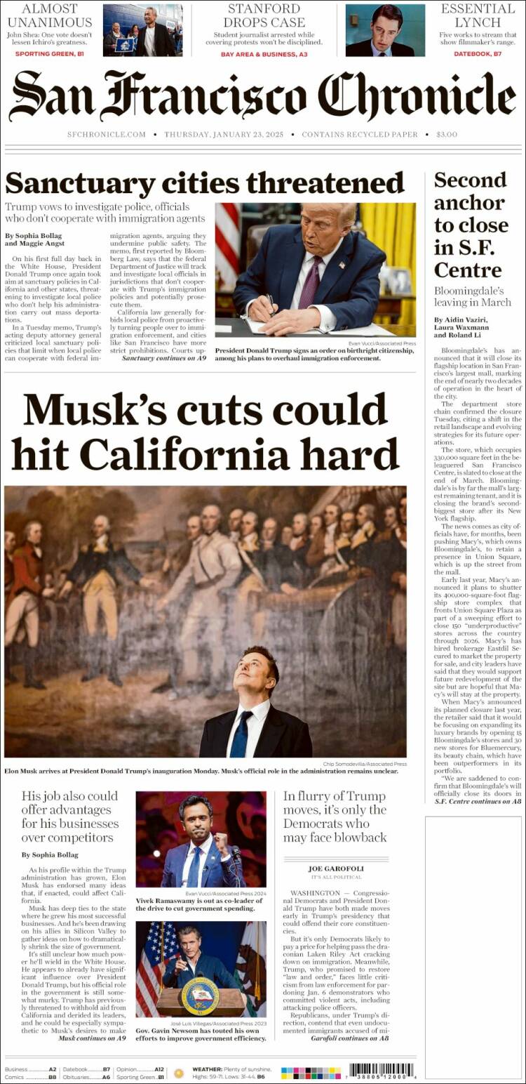 Portada de San Francisco Chronicle (USA)