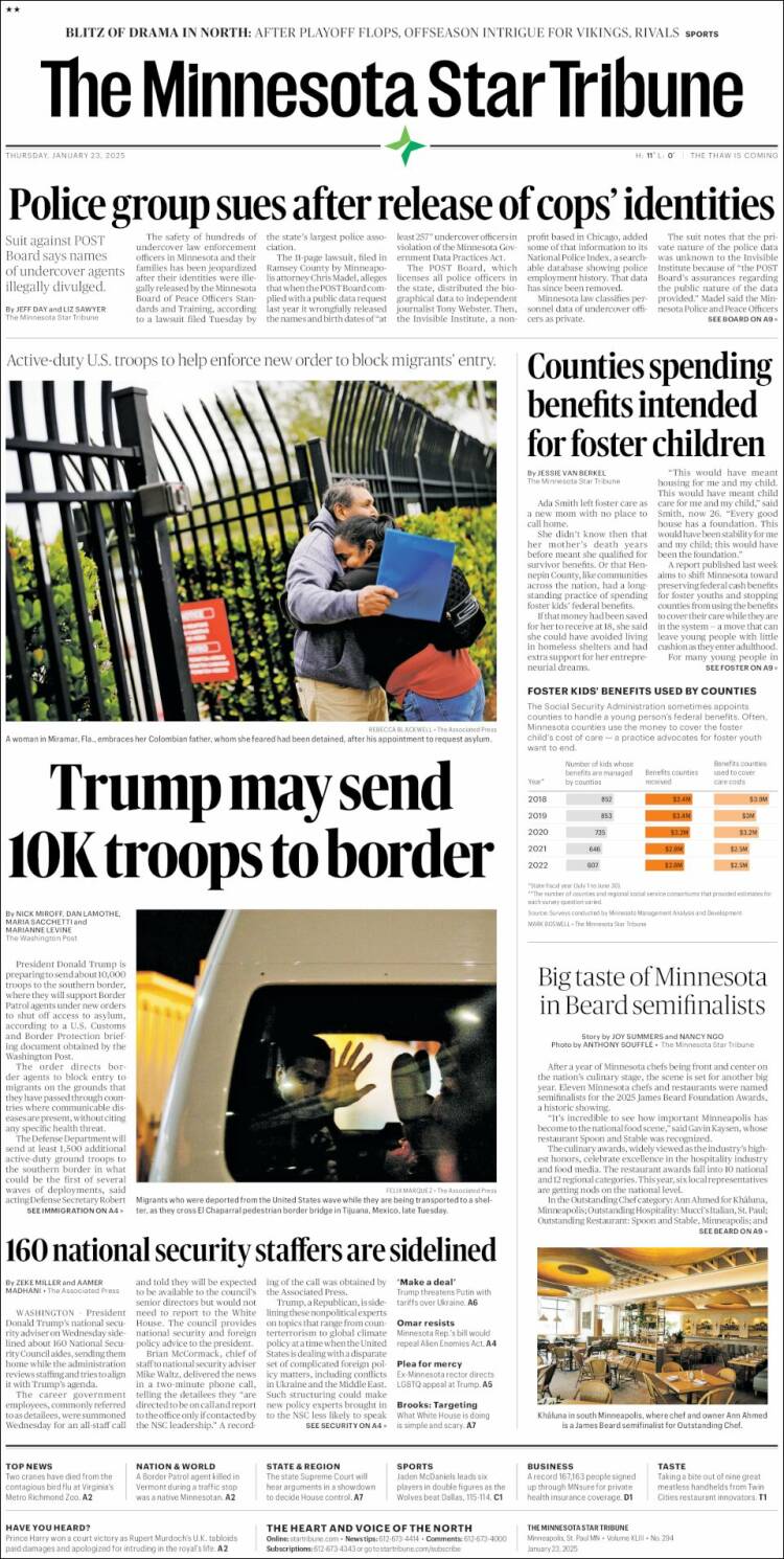 Portada de Star Tribune (USA)