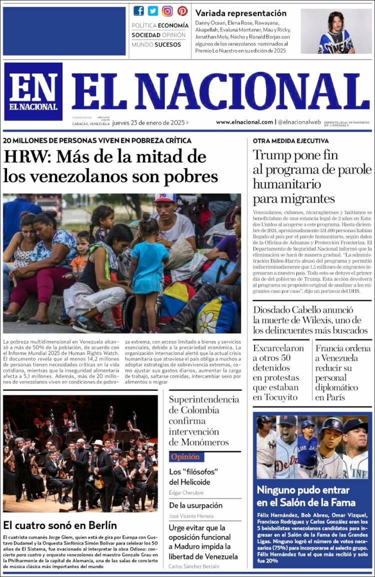 Portada de El Nacional (Venezuela)