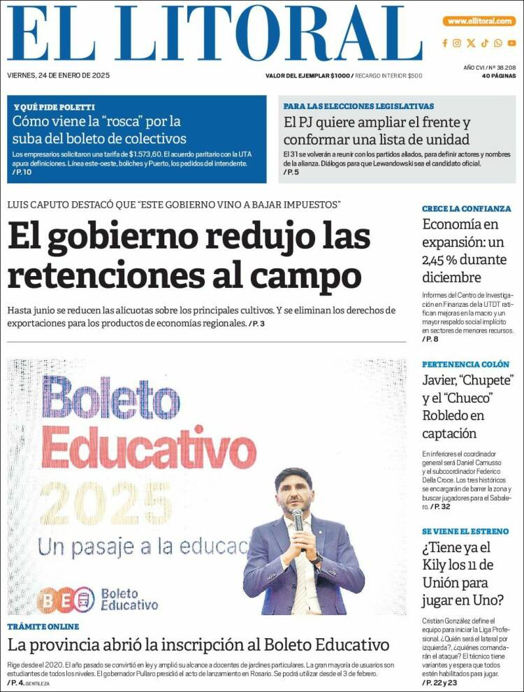 Portada de Diario El Litoral (Argentina)