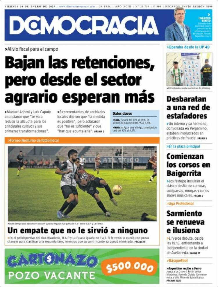 Portada de Diario Democracia (Argentina)