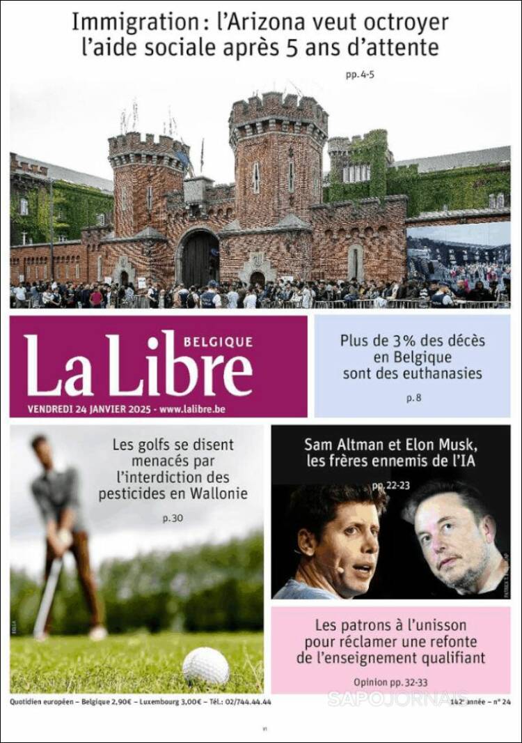 Portada de La Libre.be (Belgique)