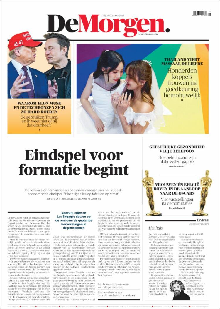 Portada de De Morgen (B&eacute;lgica)