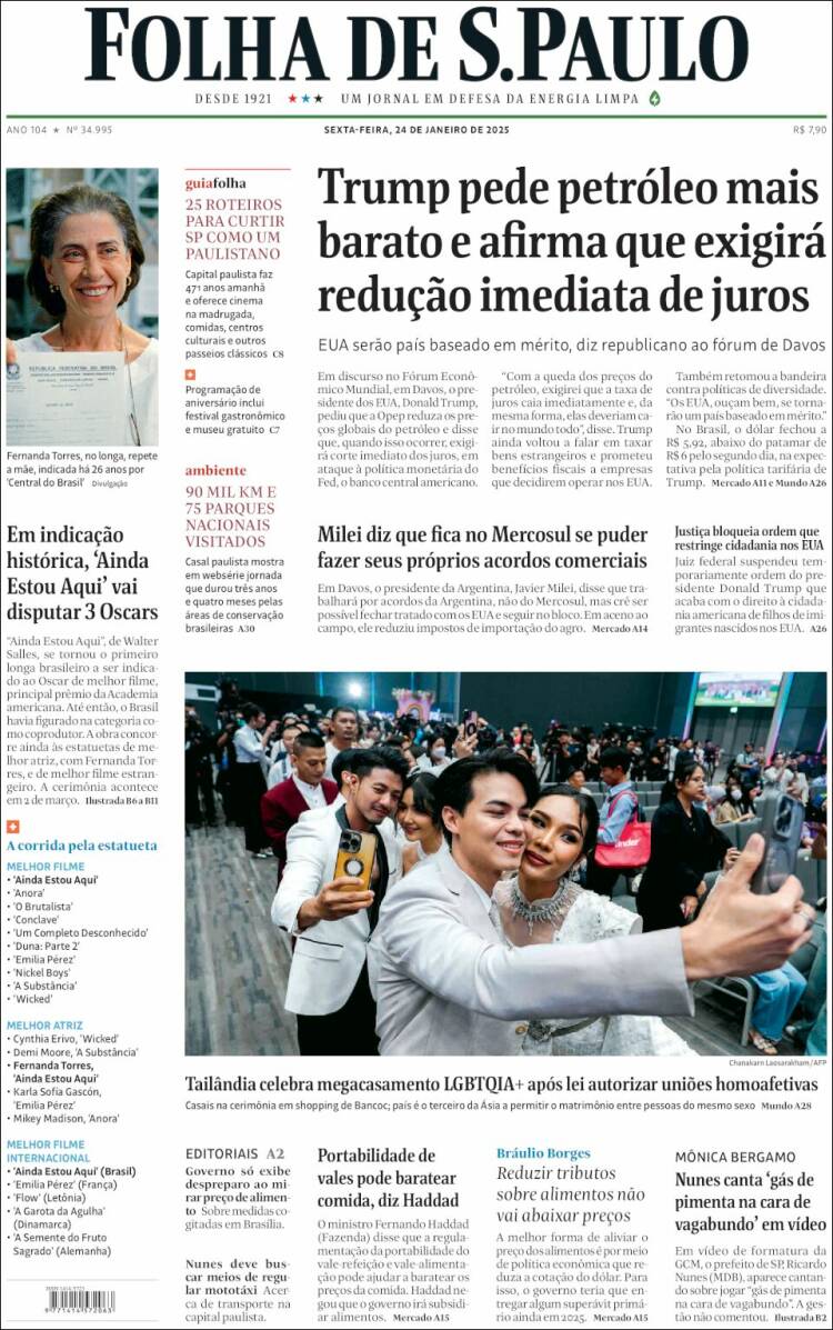 Portada de Folha de São Paulo (Brasil)