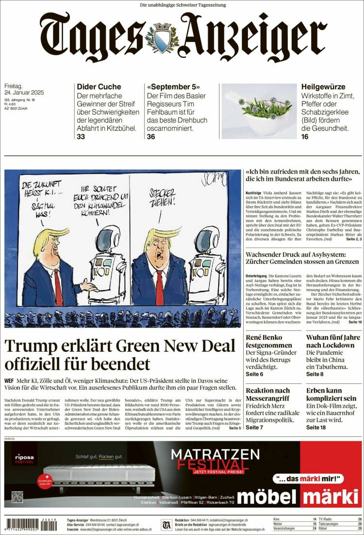 Portada de Tages-Anzeiger (Suiza)