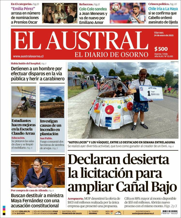 Portada de El Austral de Osorno (Chile)