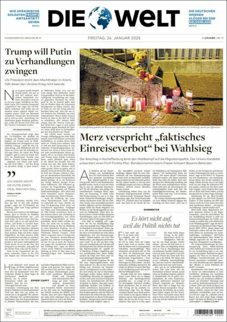 Portada de Die Welt (Alemania)
