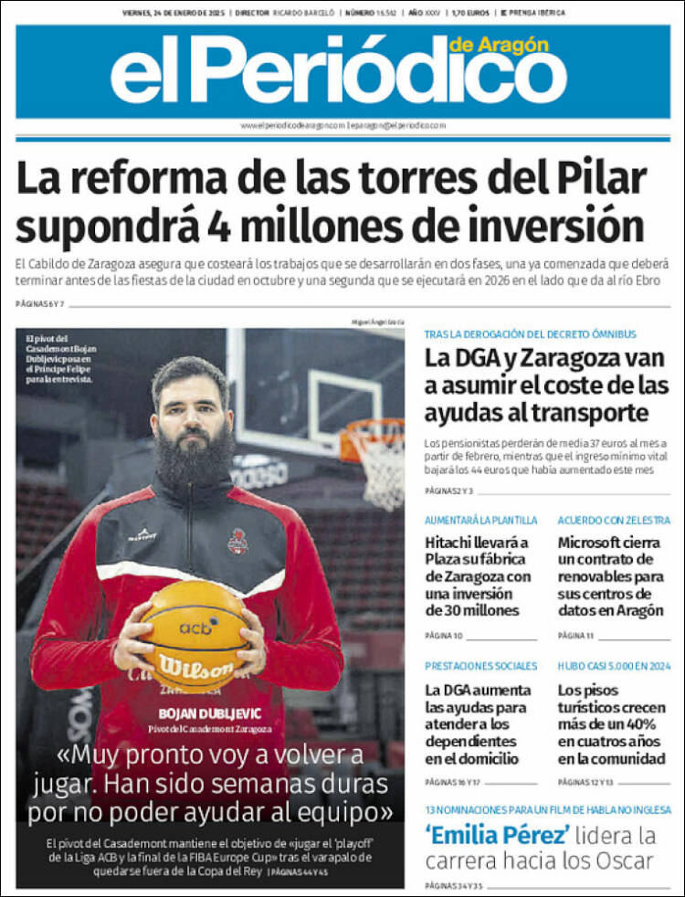 Portada de El Periódico de Aragón (España)